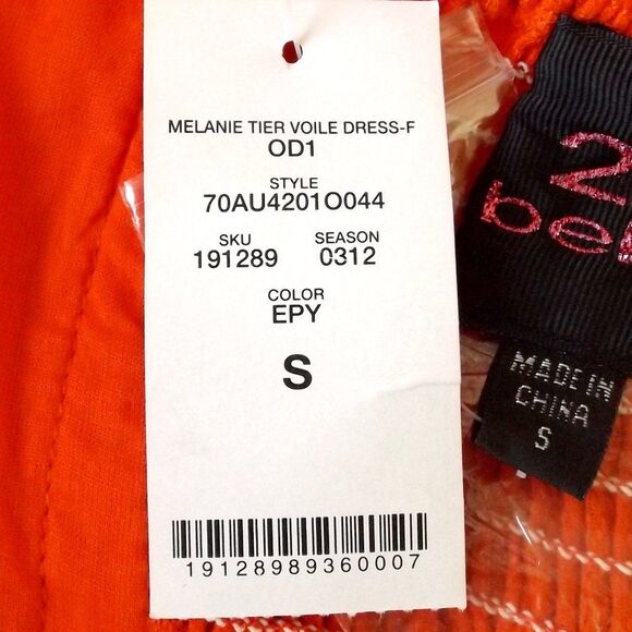 new 2B BEBE Mini Dress, S, Orange, Belt, Strapless, Ruffle/Tier Skirt, Side Zip - Picture 13 of 15